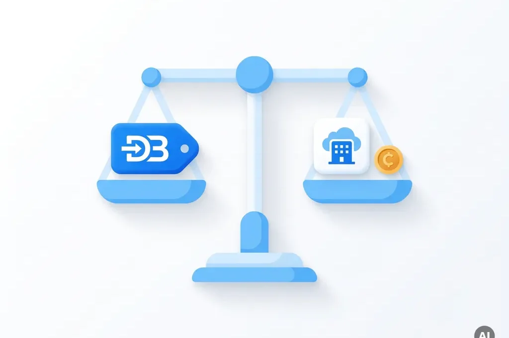 Digitale weegschaal met directe boekingstag en OTA-platform tegel in blauw-wit flat design icoon.